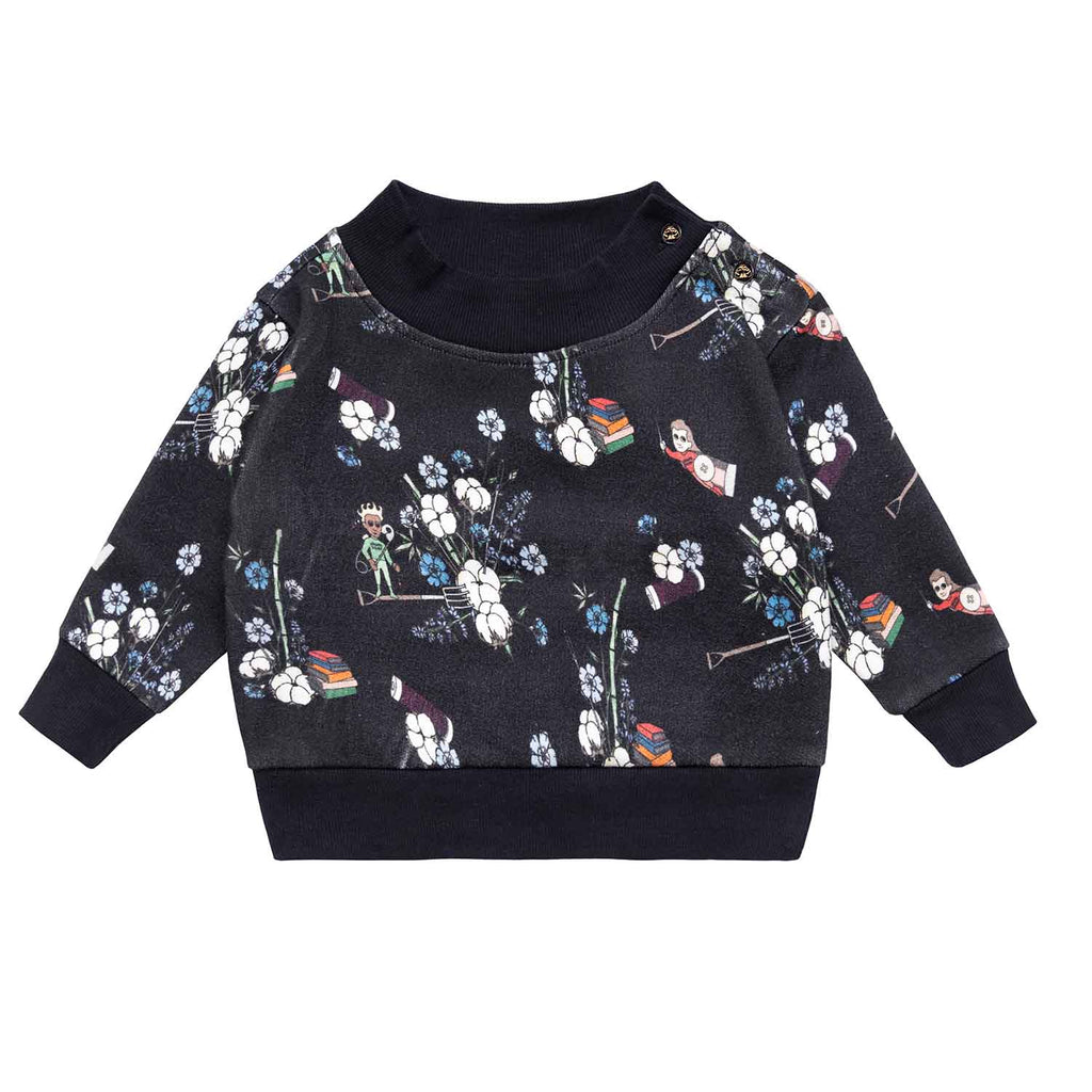 Black Jersey Baby Sweatshirt with Floral Print