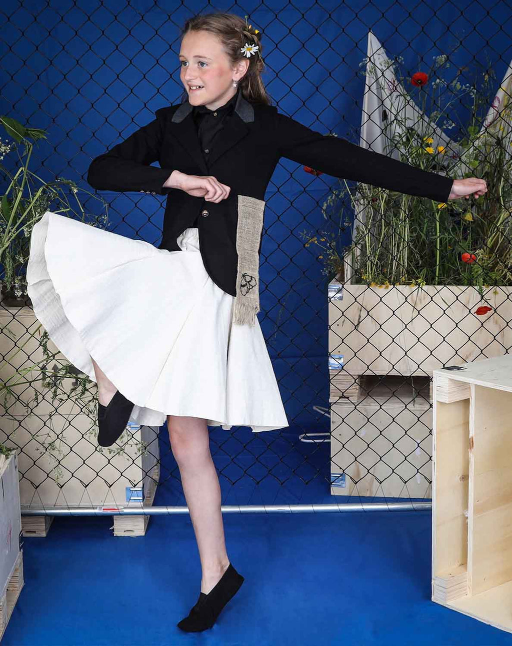 Kids' Black Tailored Jacket with Hemp Sash