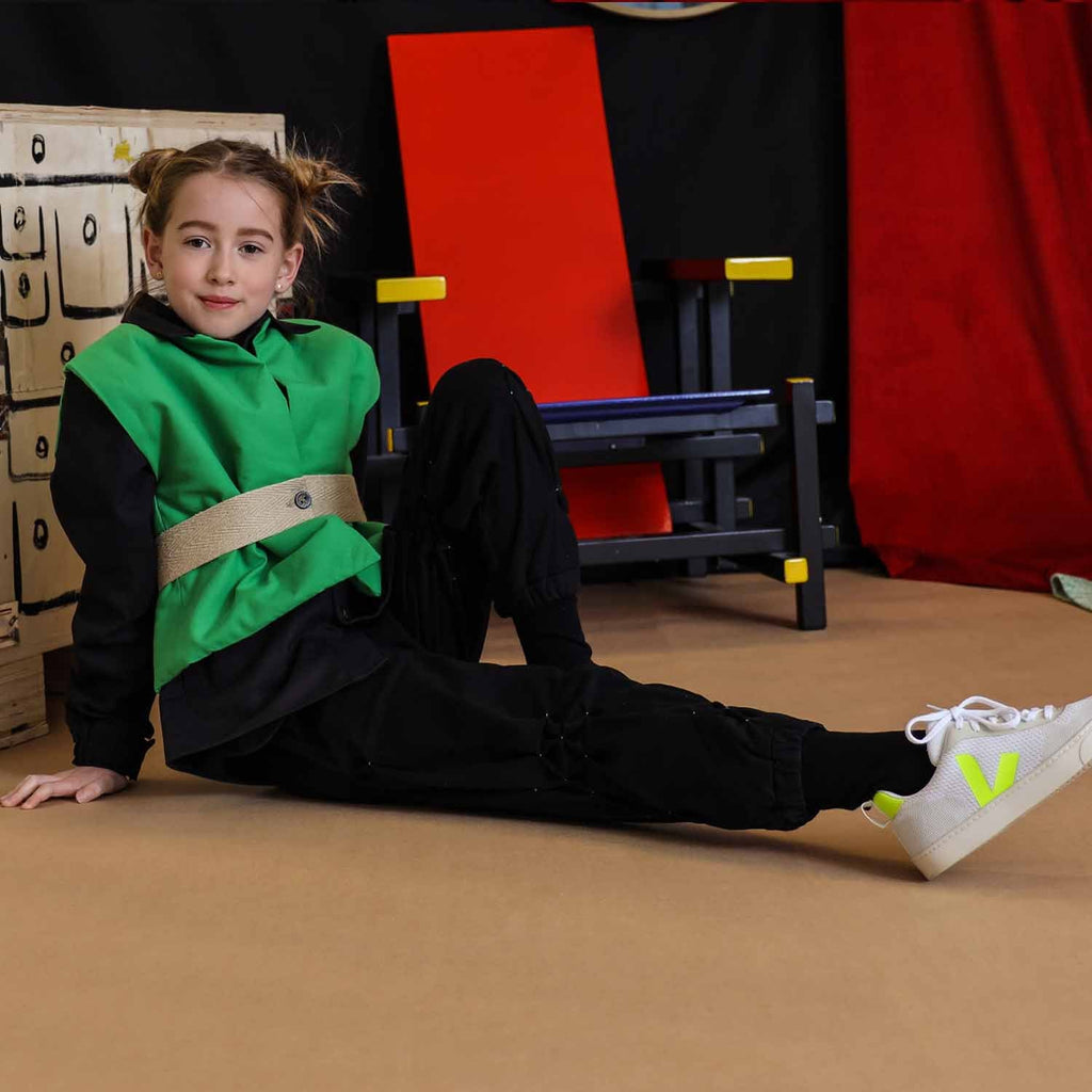 Kids Black Track Pants with Hand Smock