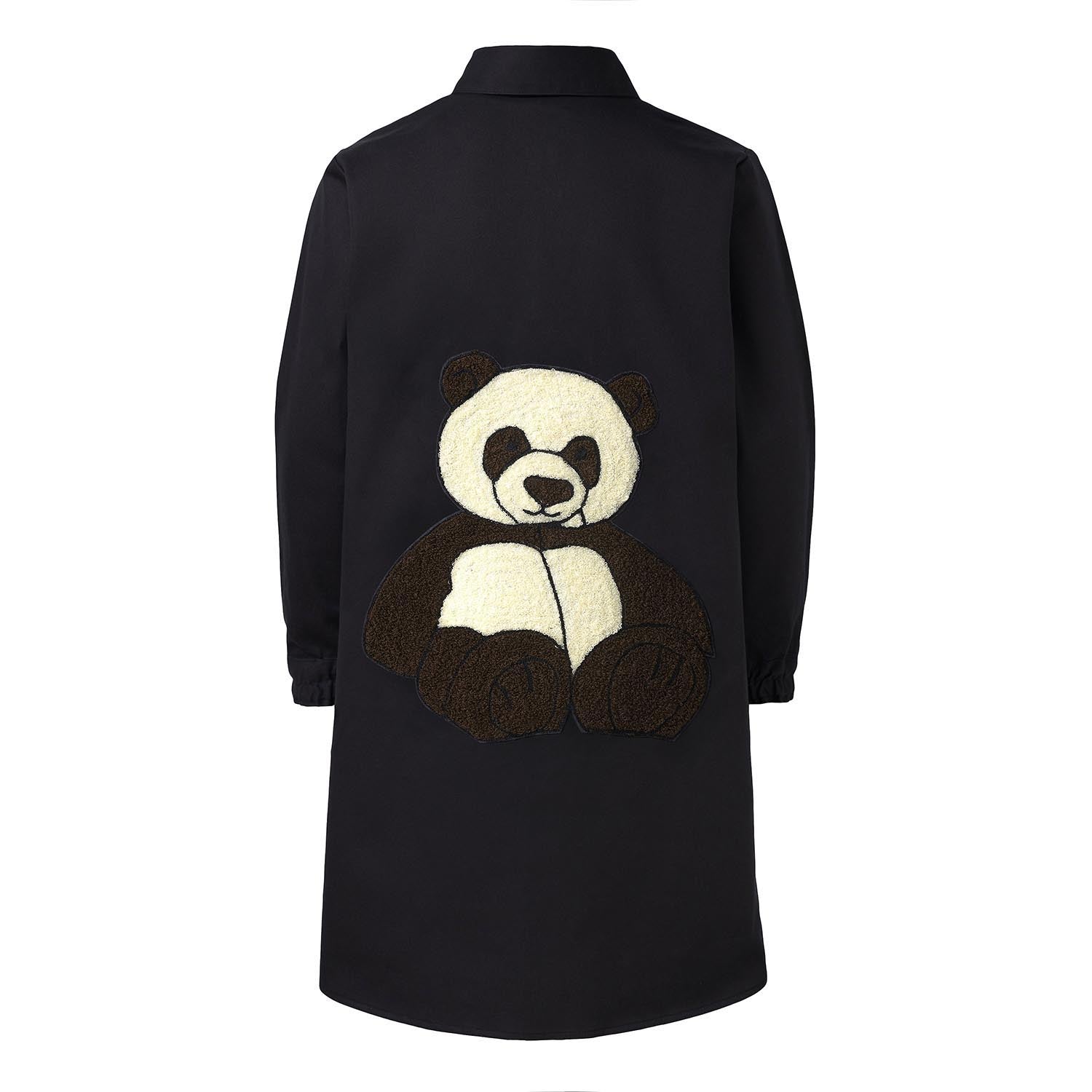 Girls Black Shirt Dress with Panda Embroidery