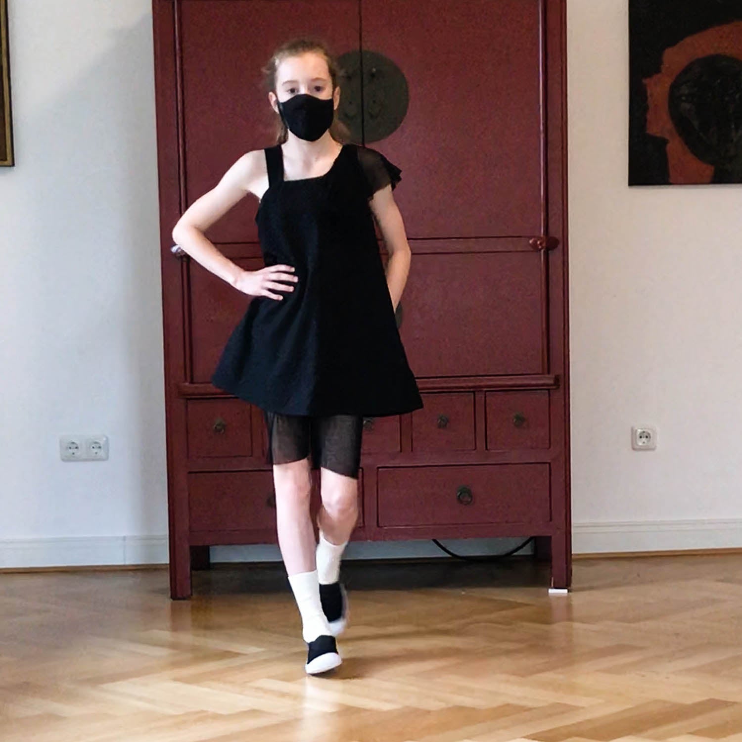 Kids' Sheer Jersey Shorts in Black Tulle