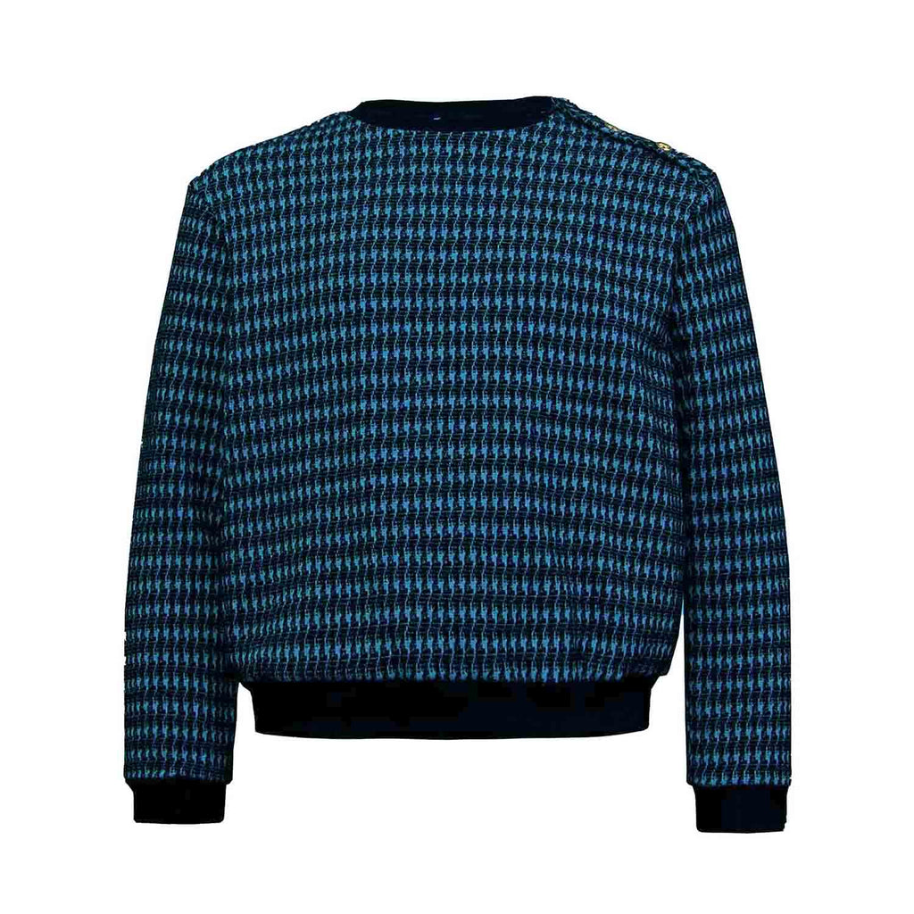 Pied-de-poule Black and Blue Cotton Sweatshirt