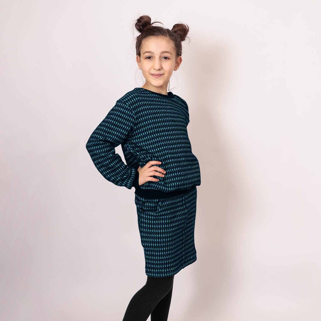 Pied-de-poule Black and Blue Cotton Sweatshirt