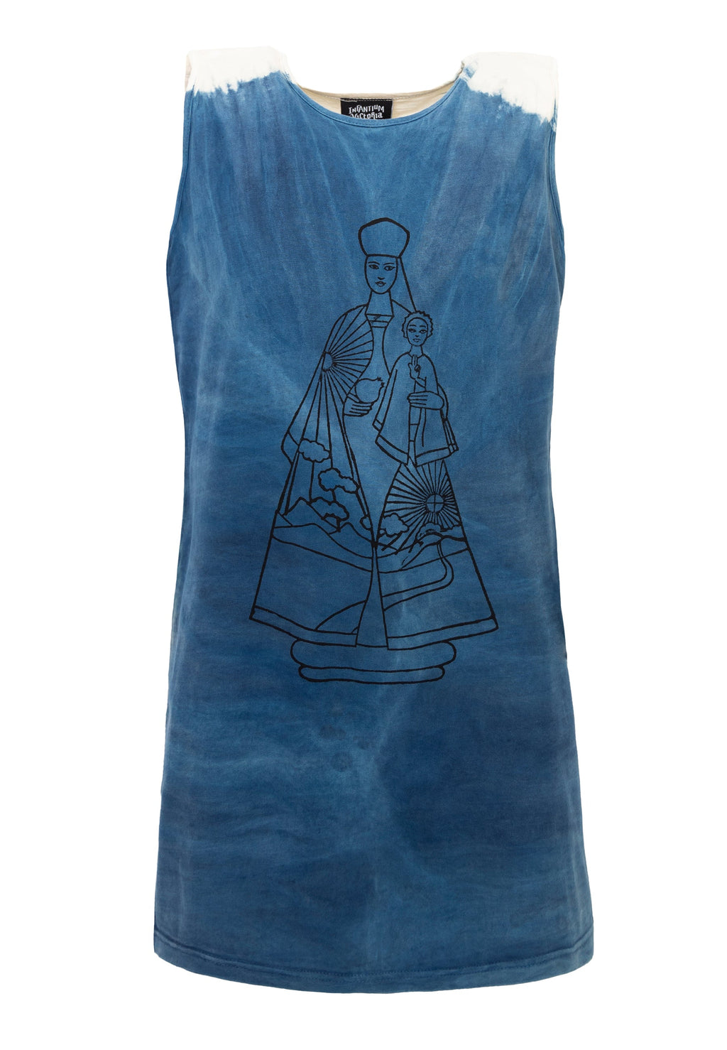Artisanal T-Shirt Dress Naturally Dyed Indigo with Hand Block Print