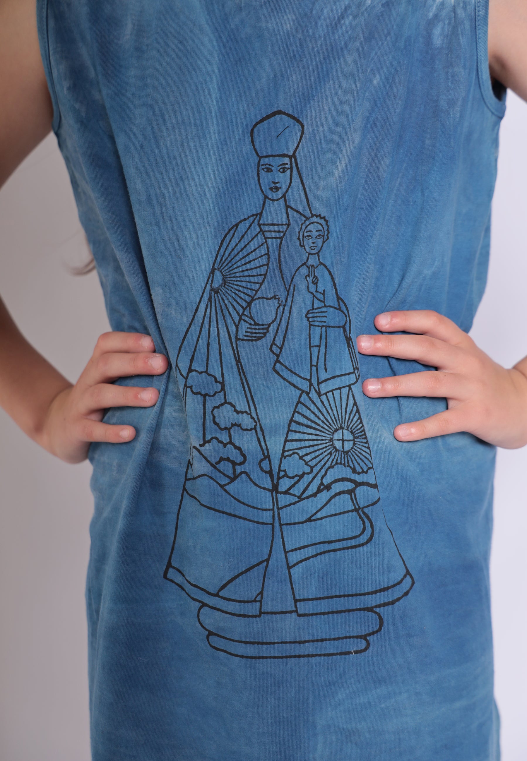 Artisanal T-Shirt Dress Naturally Dyed Indigo with Hand Block Print