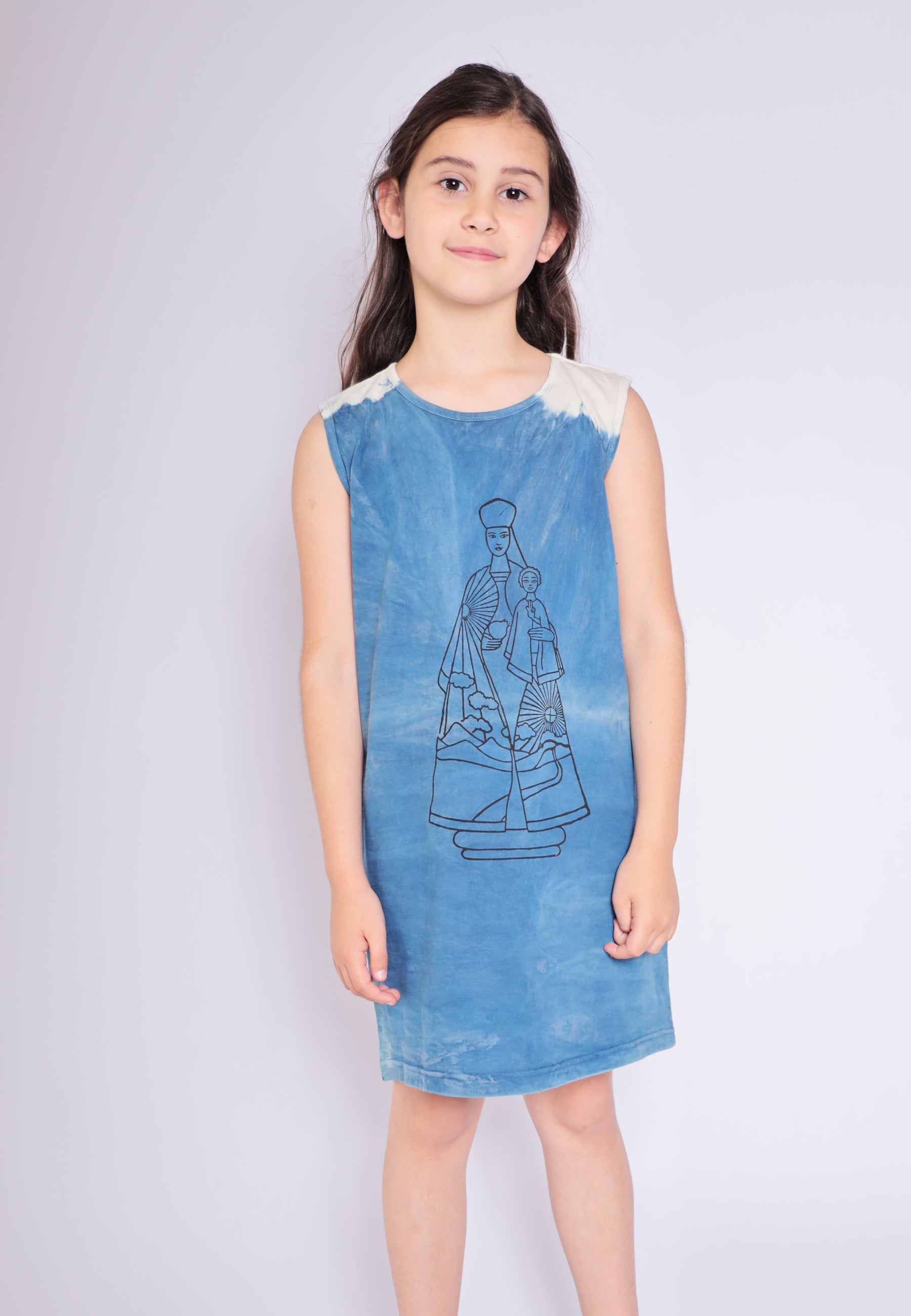 Artisanal T-Shirt Dress Naturally Dyed Indigo with Hand Block Print