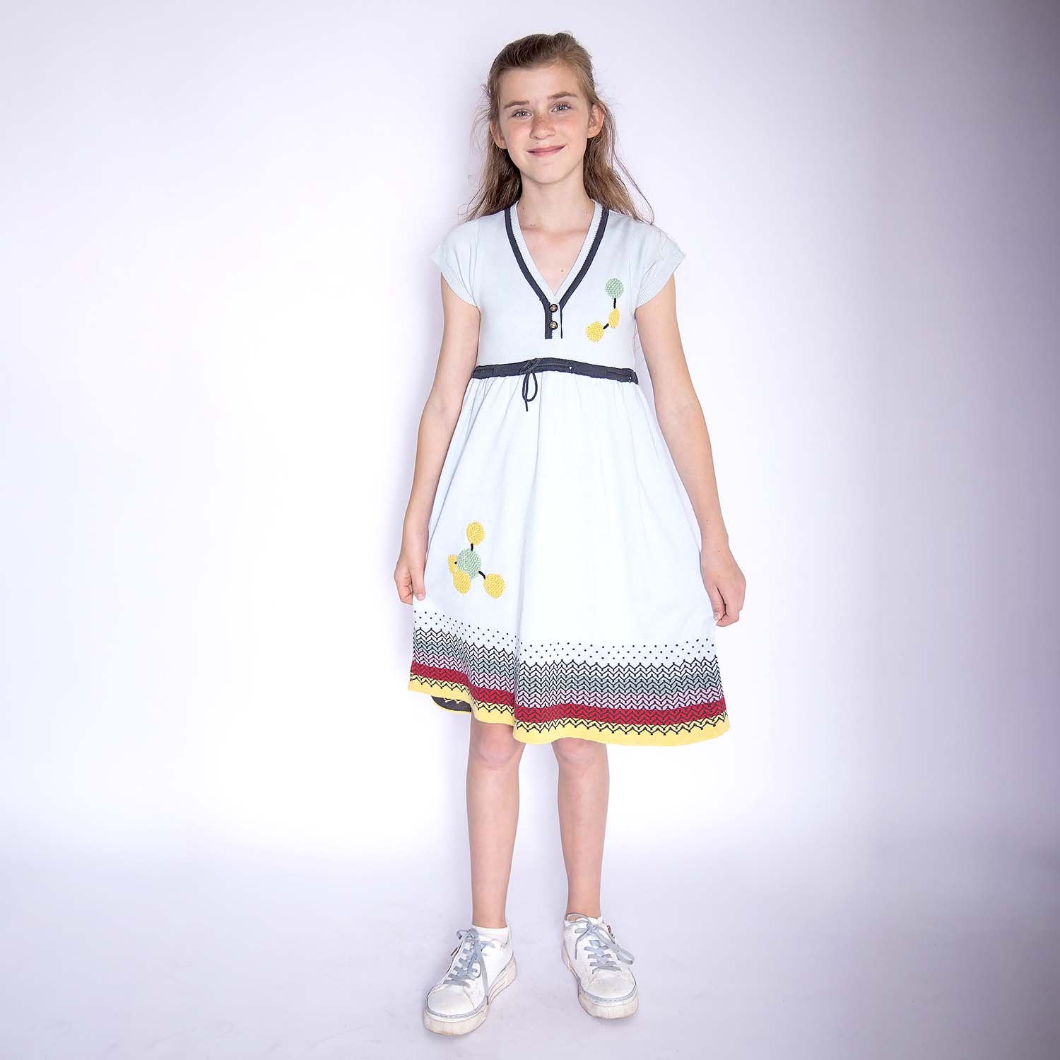 Blue Knitted Spring Dress for Girls