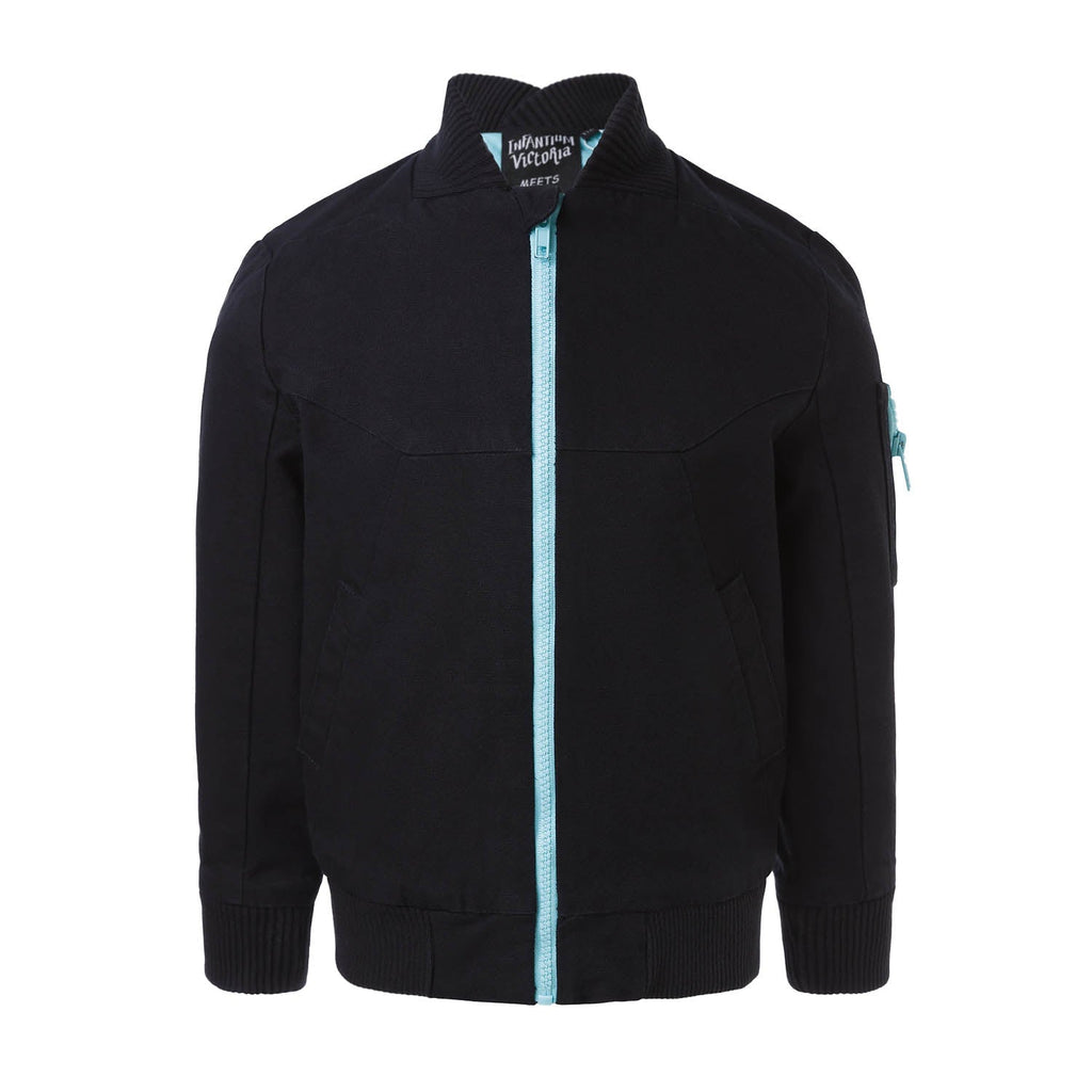Black Bomber Jacket with Floral Emproidery