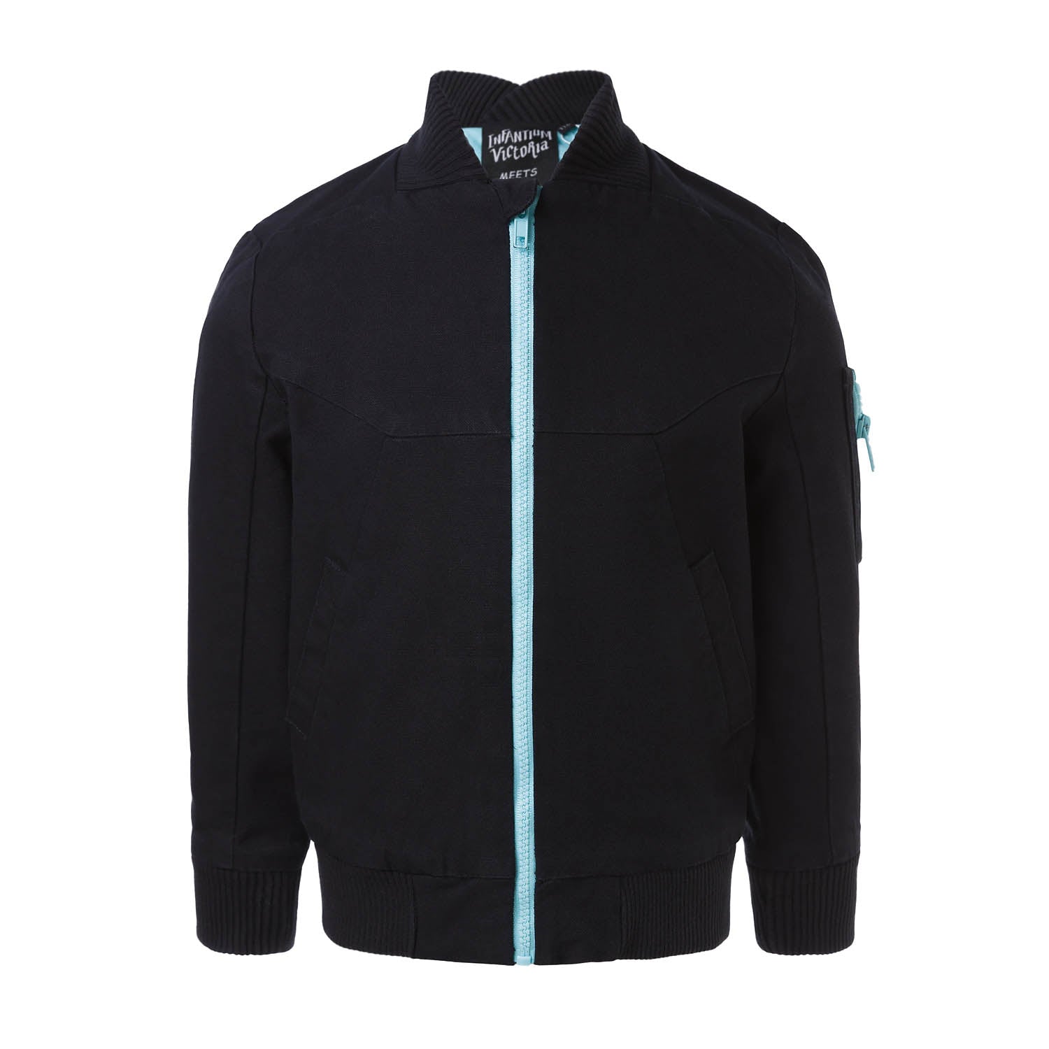 Black Bomber Jacket with Floral Emproidery