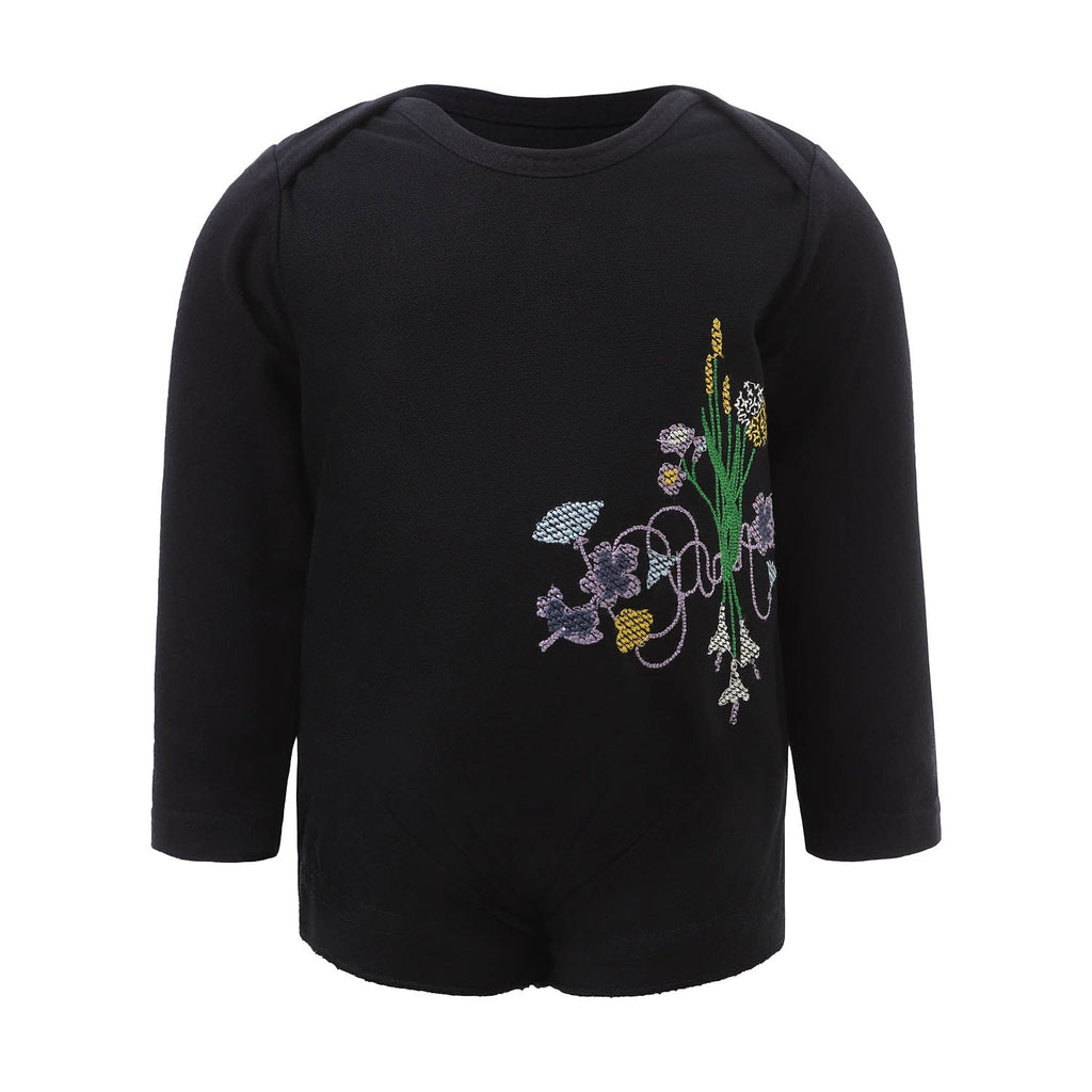 Black Onesie with Floral Embroidery