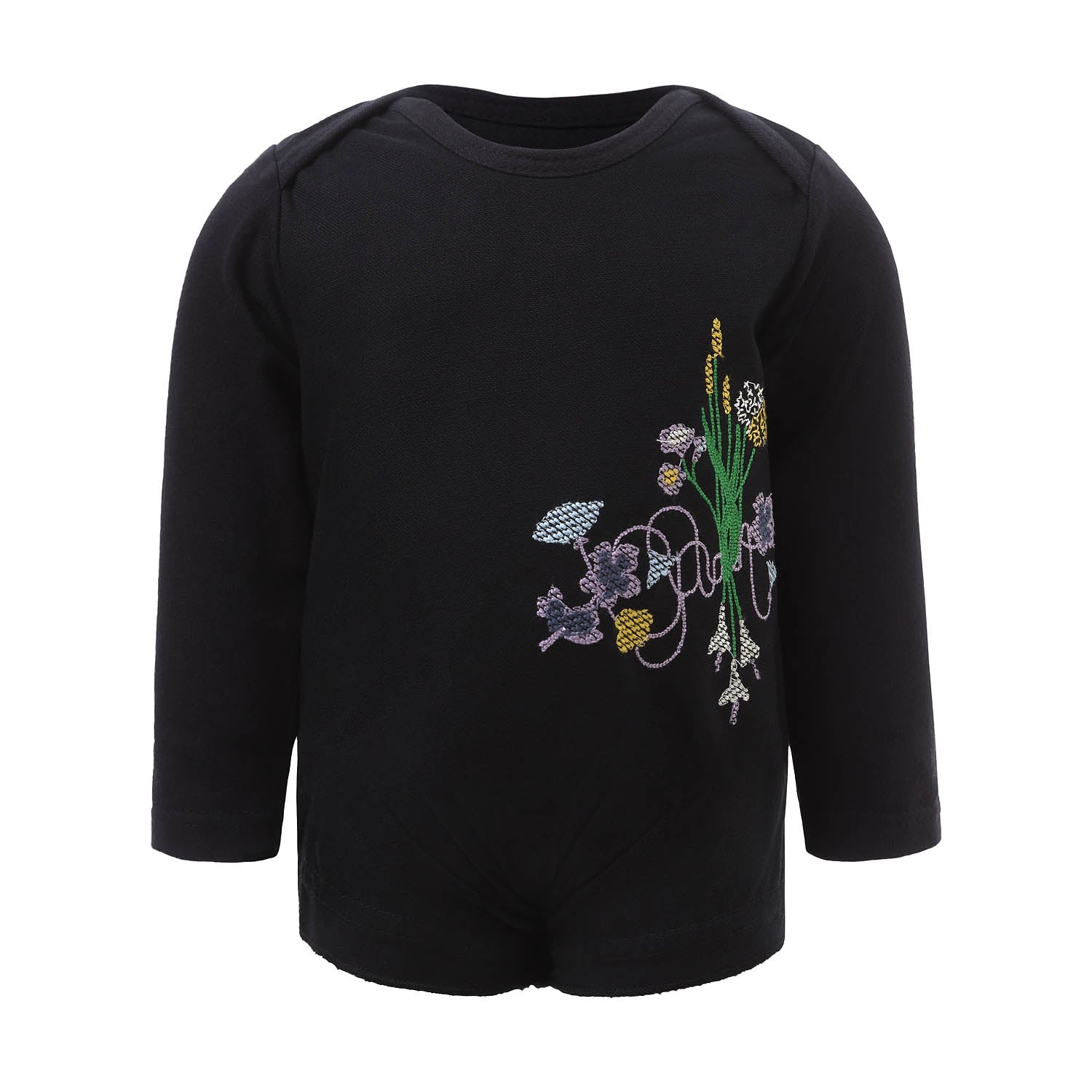 Black Onesie with Floral Embroidery