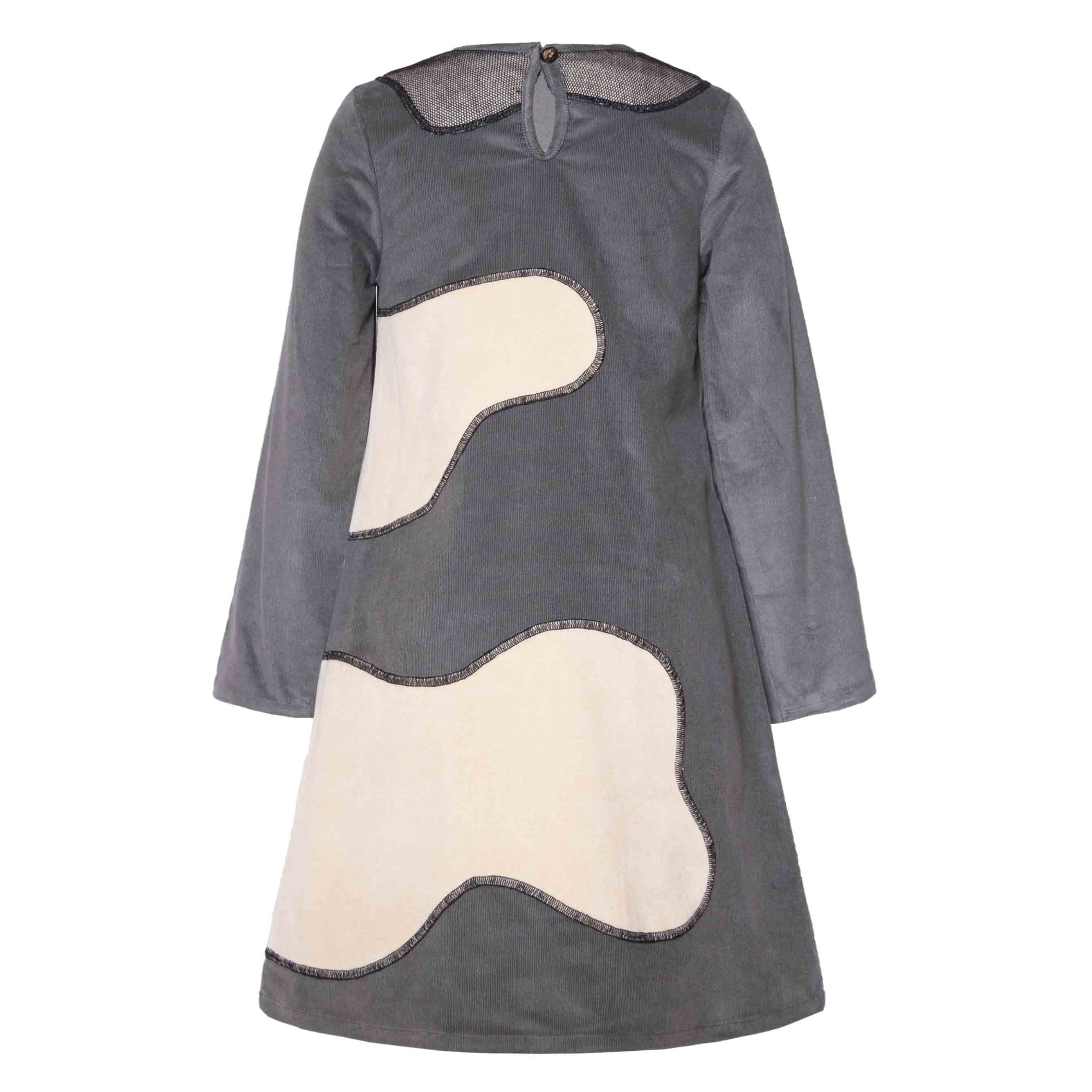 Kids Grey Velvet A-line Dress