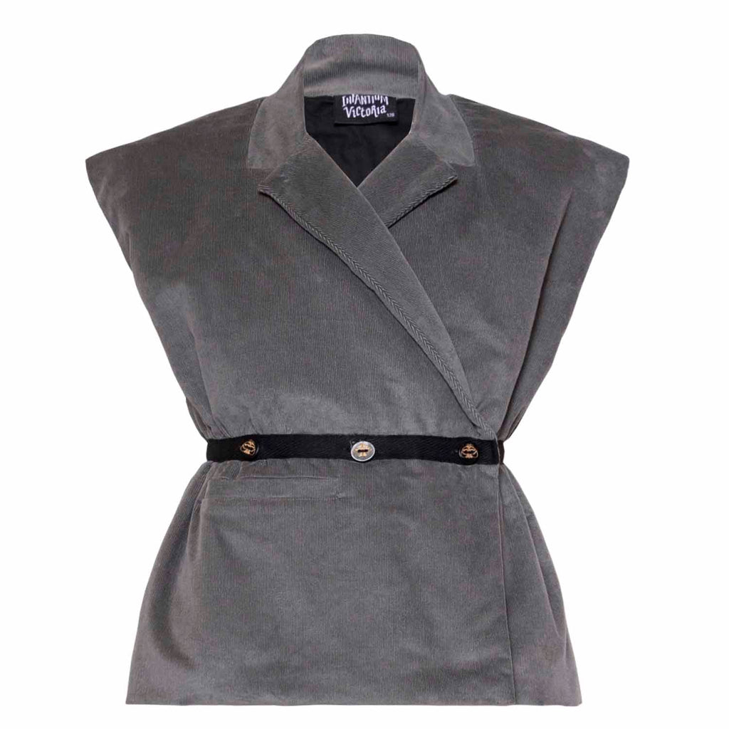Grey Velvet Sleeveless Kids Vest