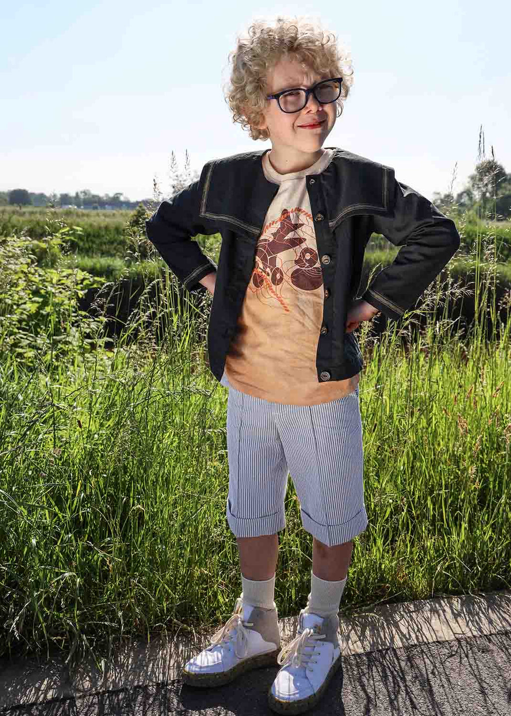 Kids' Grey and white Short Pants with Stripes