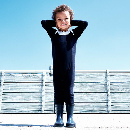 Black Overall Bodysuit with White Elements