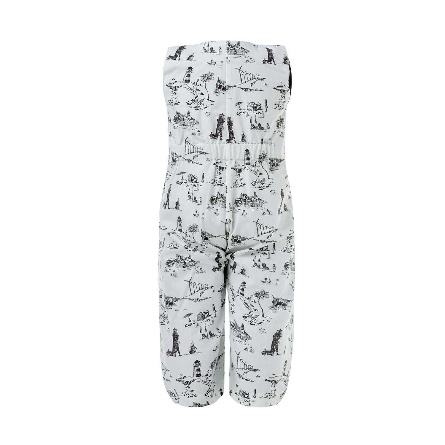 Pleated Baby Jumpsuit  with Vintage  Print