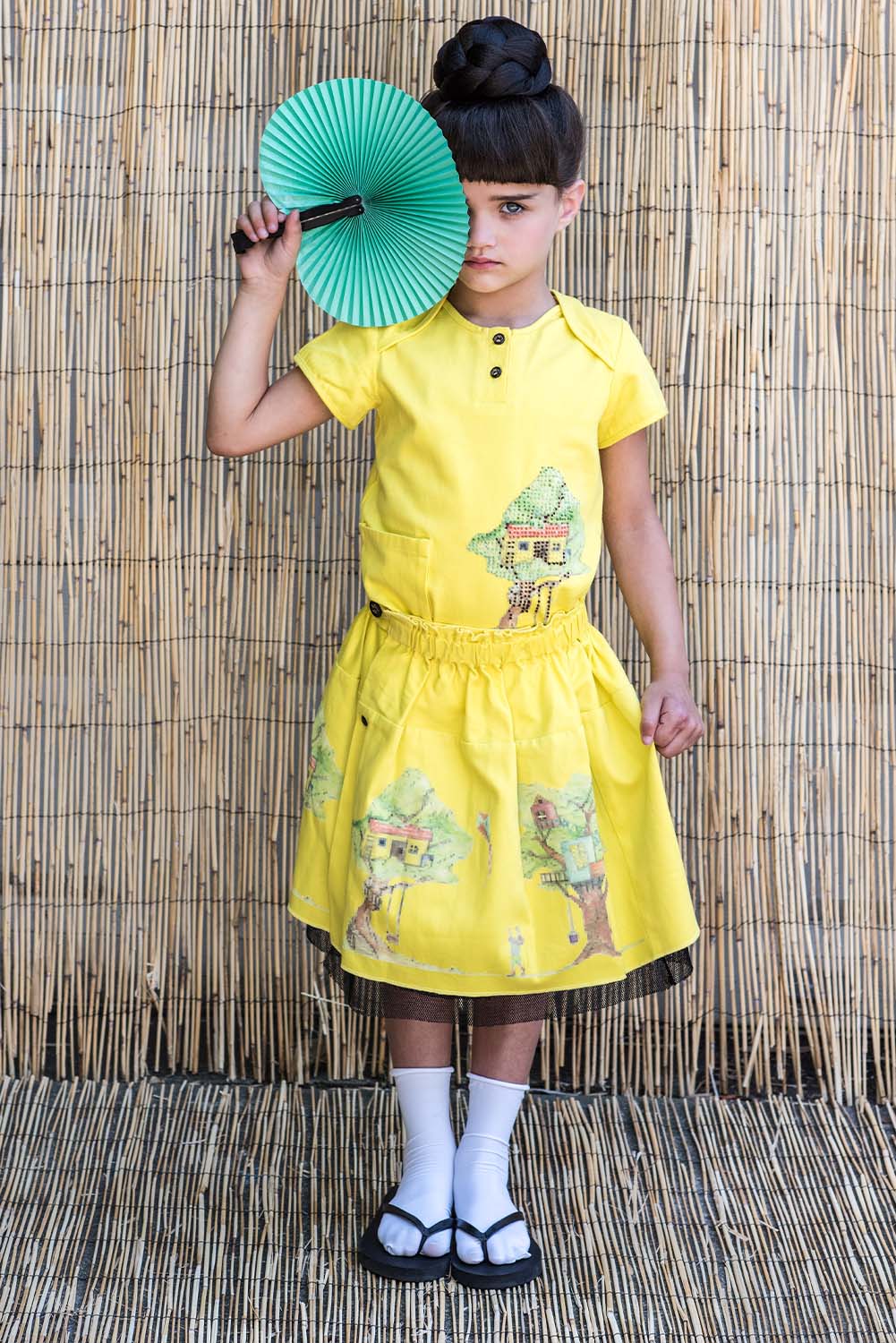 Yellow Skirt with Treehouse Print