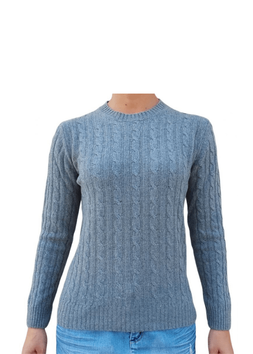 Women's Cable-Knit Crew Neck Sweater in Recycled Cashmere