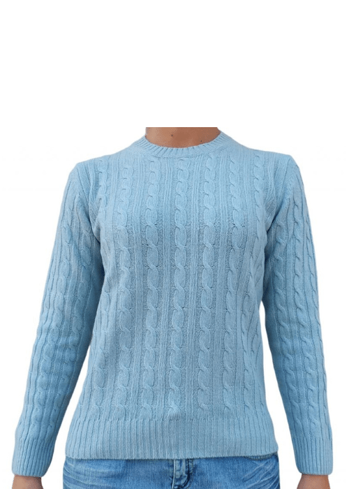 Women's Cable-Knit Crew Neck Sweater in Recycled Cashmere