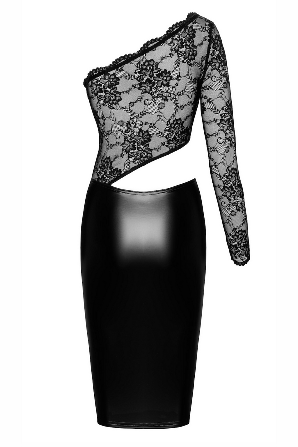 F339 Erotik lace and wetlook midi dress - 3XL
