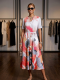 Pink and Orange Floral Pleated Midi Dress GRAMERCY New Collection FASHION BYMANYC ® New York