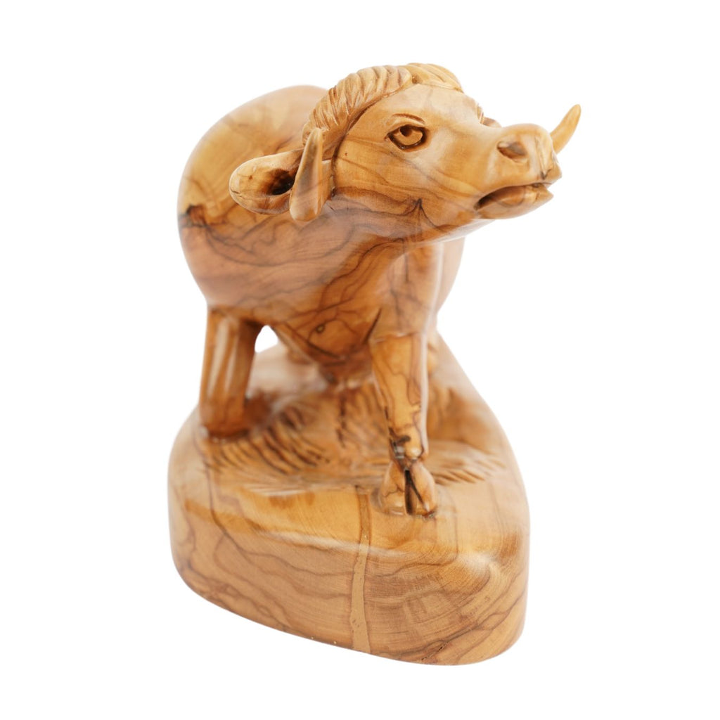 Hand-carved ox made of olive wood – Exclusive wooden sculpture from Bethlehem (18 cm)