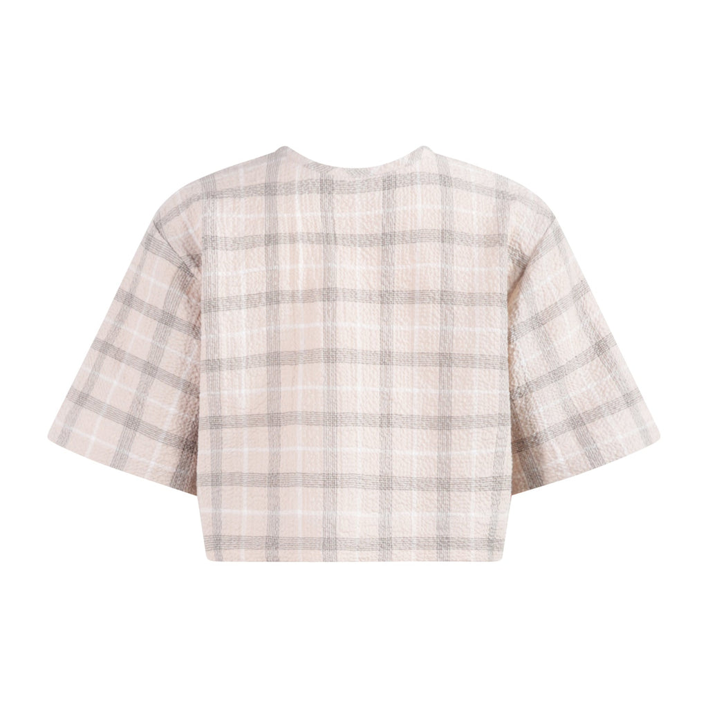 The Crop Top — Beige Seersucker