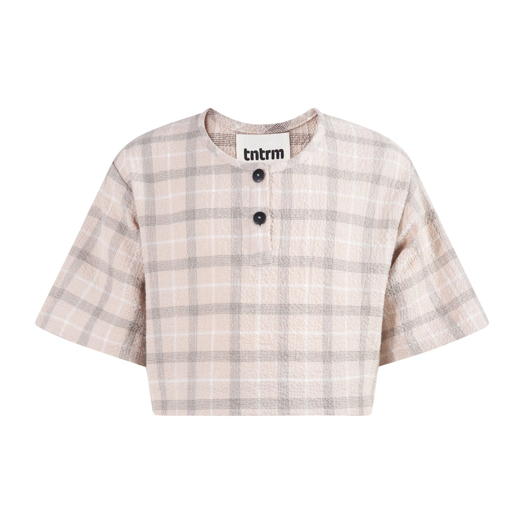 The Crop Top — Beige Seersucker
