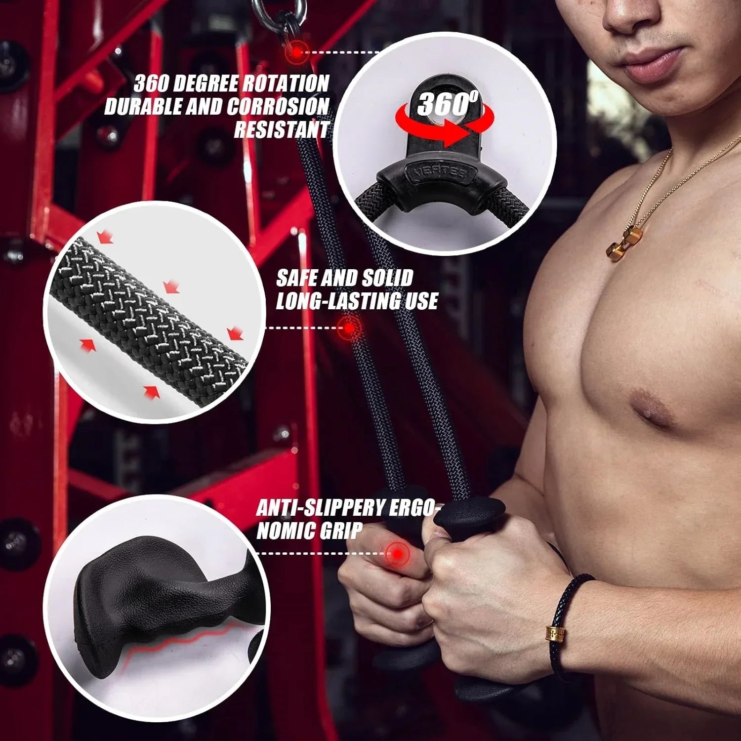 Rope Pulldown Attachment Cable Handle Black