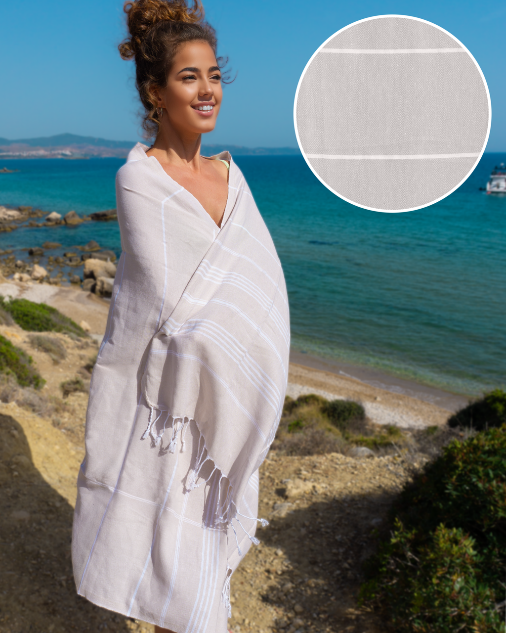 AMARA Hammam Beach Towel, Peshtemal, Made of Cotton - Beige