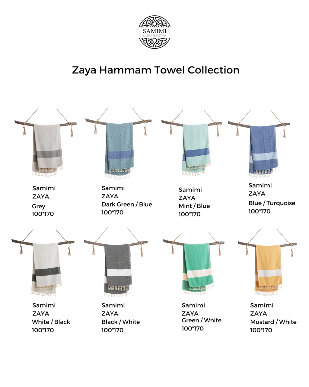 ZAYA Hammam Towel, Beach Towel, Pestemal - Black / White