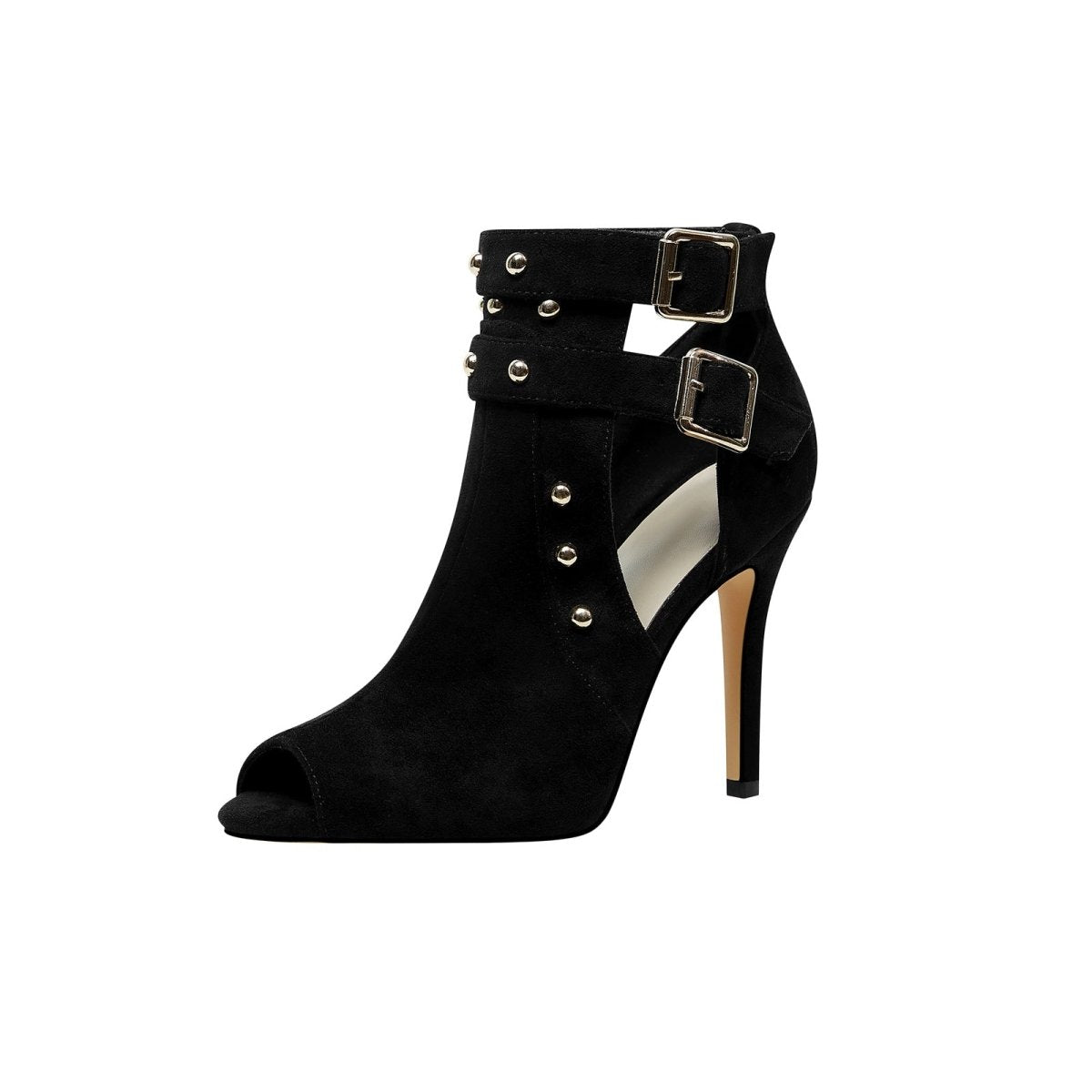 Bad Girl Black Buckle Strap Cutout Boots