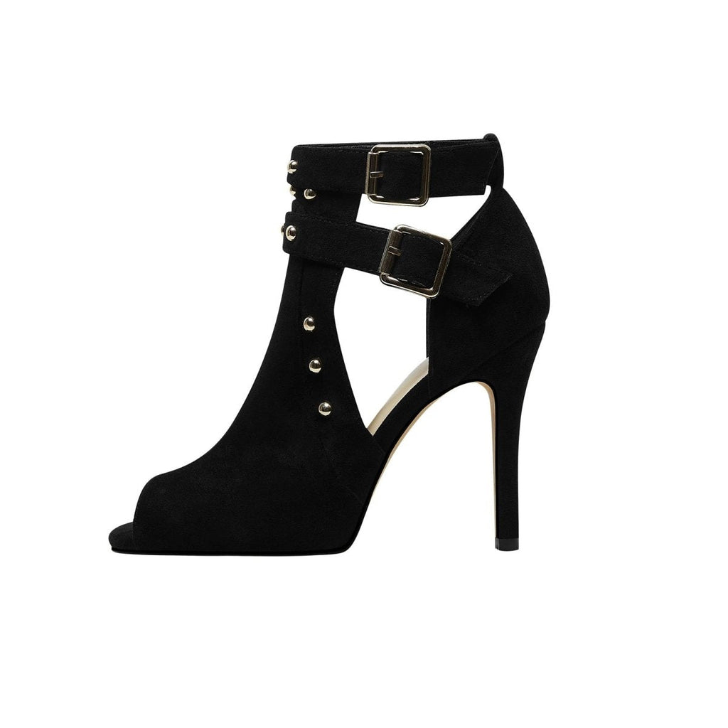 Bad Girl Black Buckle Strap Cutout Boots