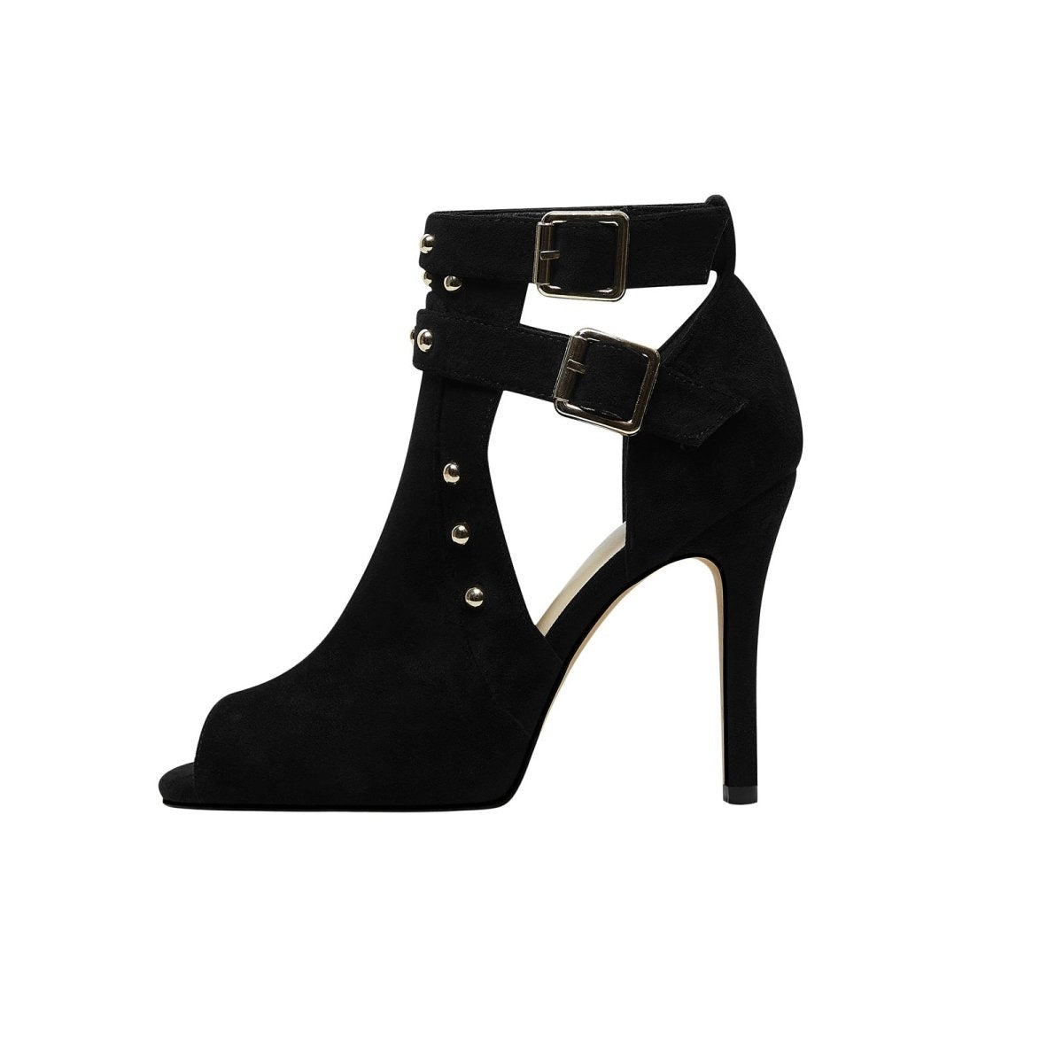 Bad Girl Black Buckle Strap Cutout Boots