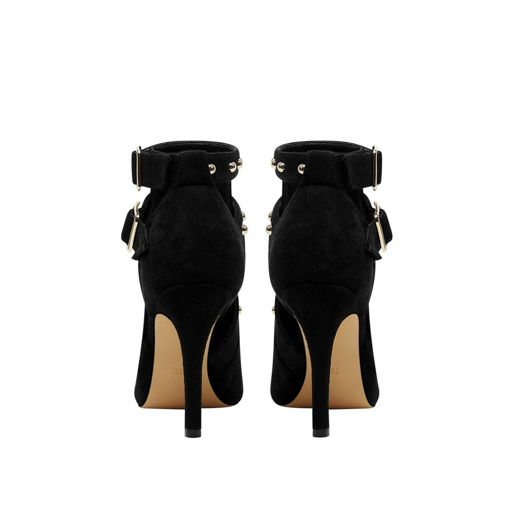 Bad Girl Black Buckle Strap Cutout Boots