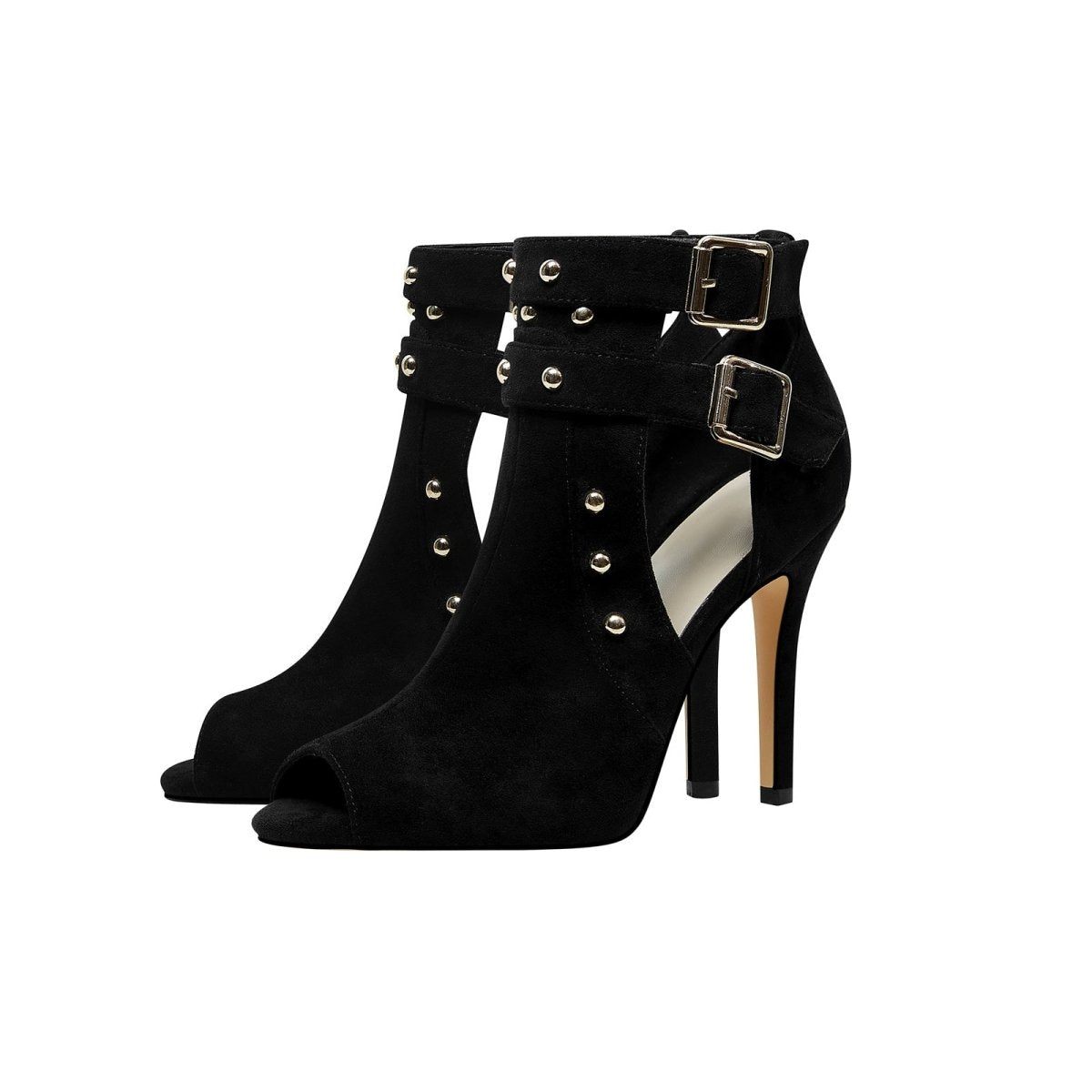 Bad Girl Black Buckle Strap Cutout Boots