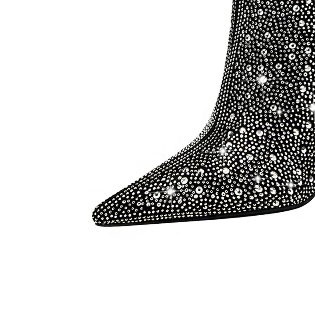 Black and Silver Embellished Knee High Boots