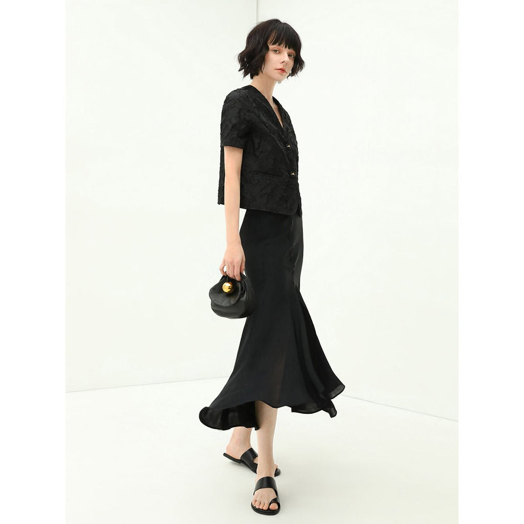 Black Draped Mermaid Skirt with Subtle Front Slit