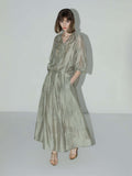 Brocade Button Embroidered Mint Green Kaftan Dress