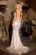 Long Red Carpet Inspired Metallic Stretch Gown w/ Sweetheart Neckline & Pleated Details CDCA115