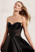 A-Line Satin Sweetheart High Slit Dress Elegant Designer Luxe - CDCD297