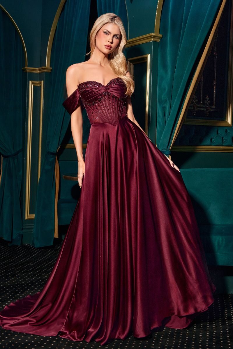 A-Line Satin Sweetheart High Slit Dress Elegant Designer Luxe - CDCD297