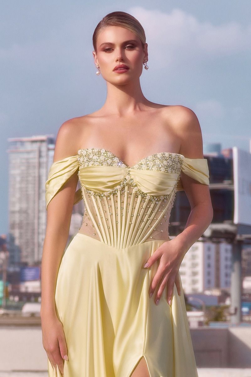 A-Line Satin Sweetheart High Slit Dress Elegant Designer Luxe - CDCD297