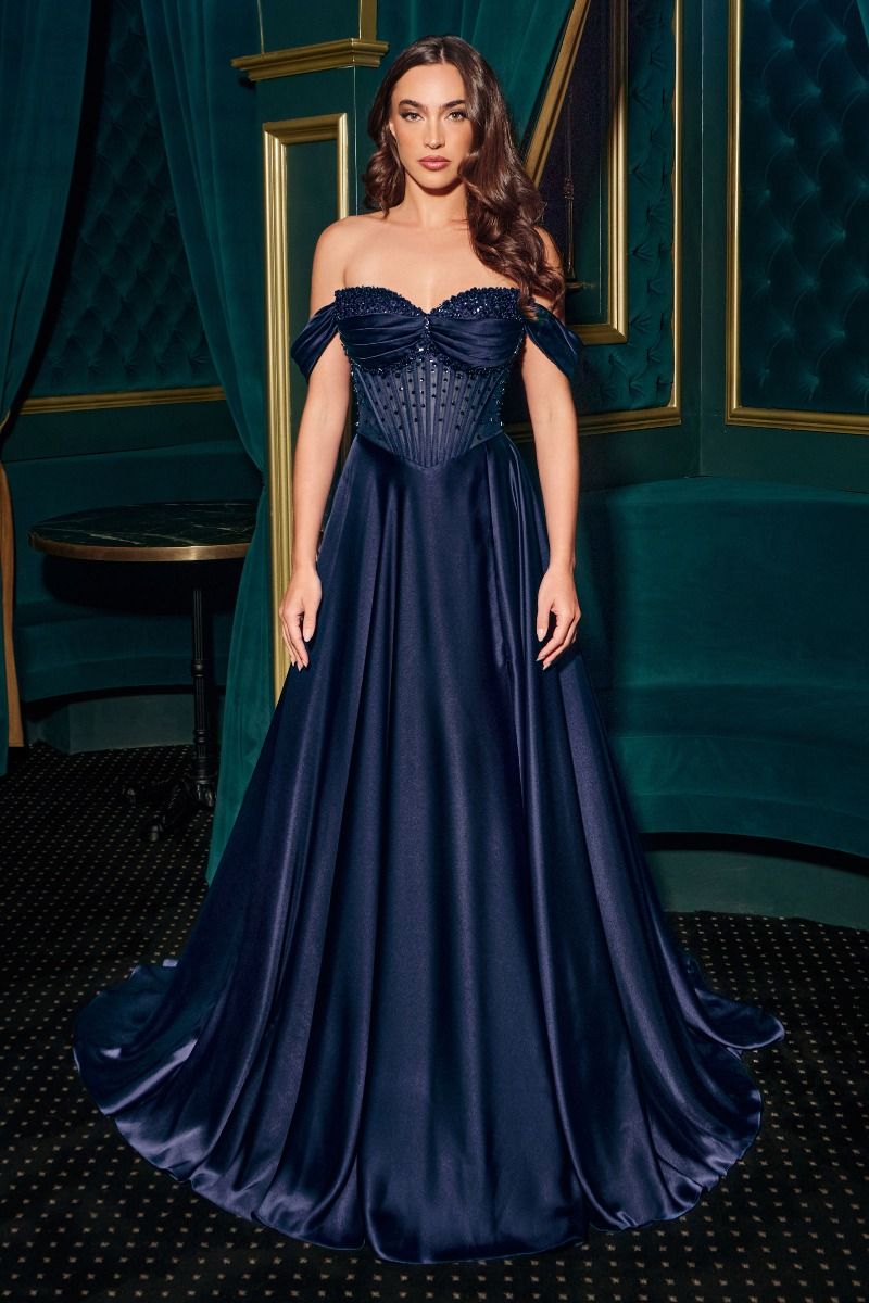 A-Line Satin Sweetheart High Slit Dress Elegant Designer Luxe - CDCD297