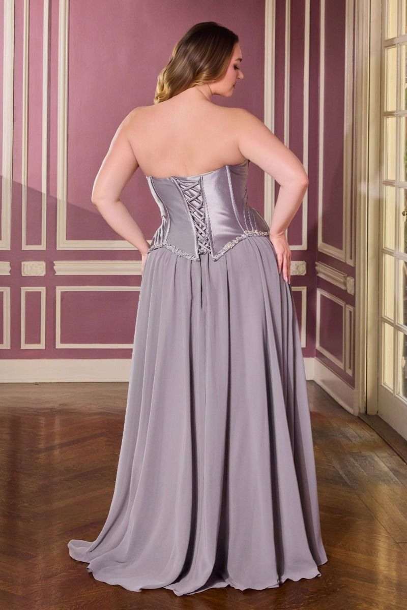 Sleeveless Strapless Evening Plus Size Gown w/ Corset Bodice & Matching Scarf CDCD668C