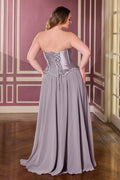 Sleeveless Strapless Evening Plus Size Gown w/ Corset Bodice & Matching Scarf CDCD668C