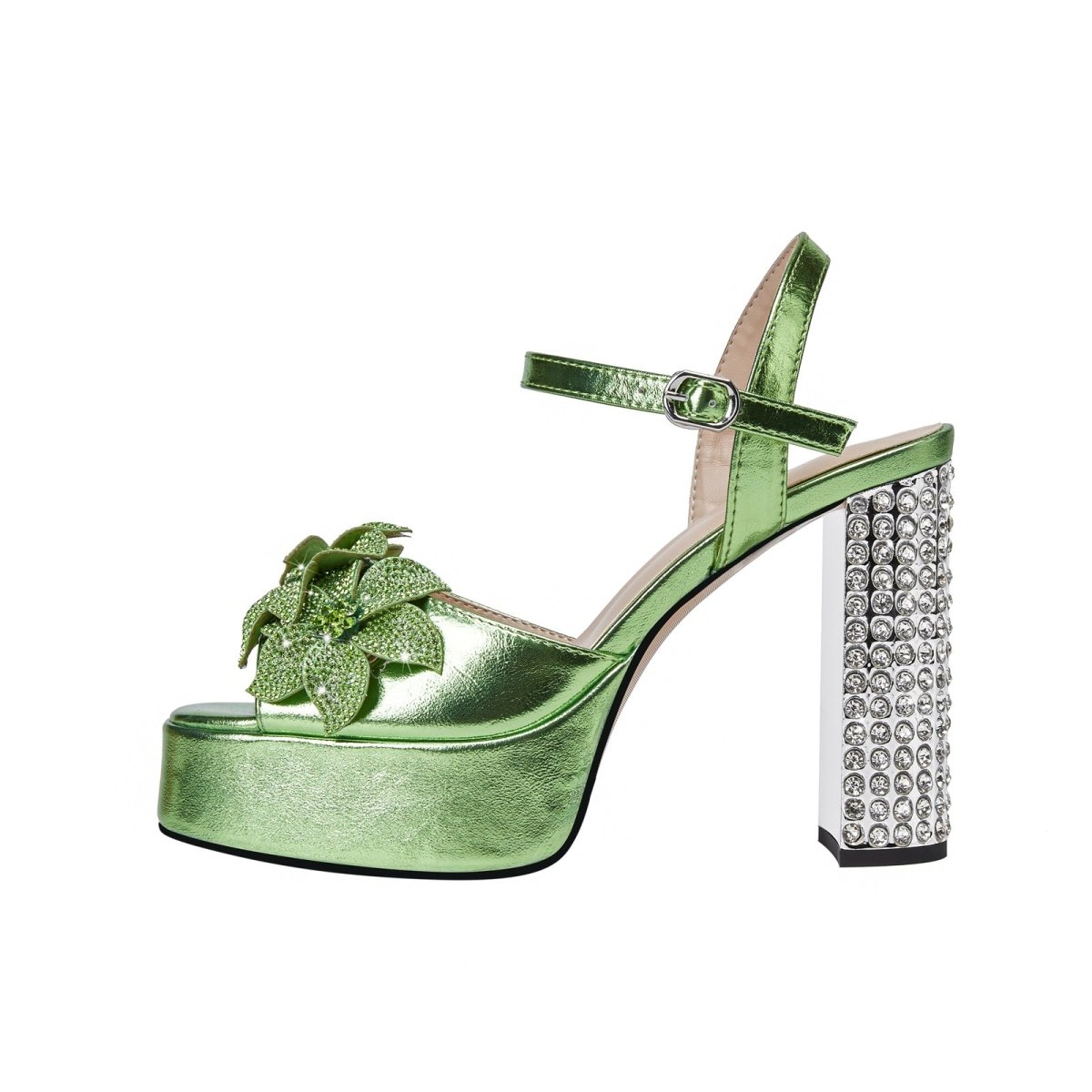 Charming Floral Open Toe Gem Encrusted Heel Sandals