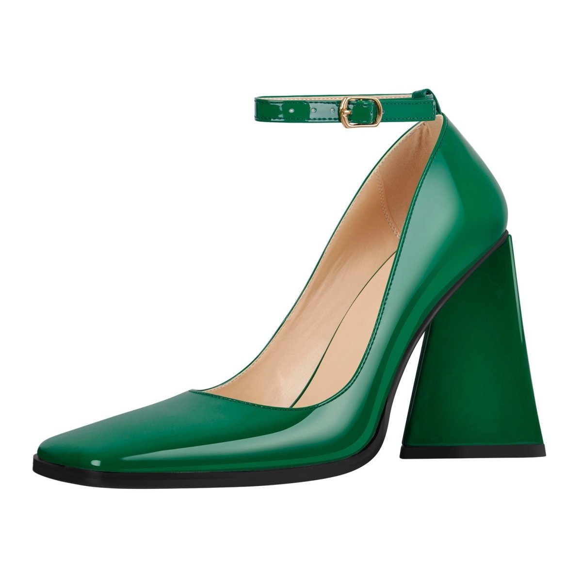 Chunky Square Toe Ankle Strap Heels