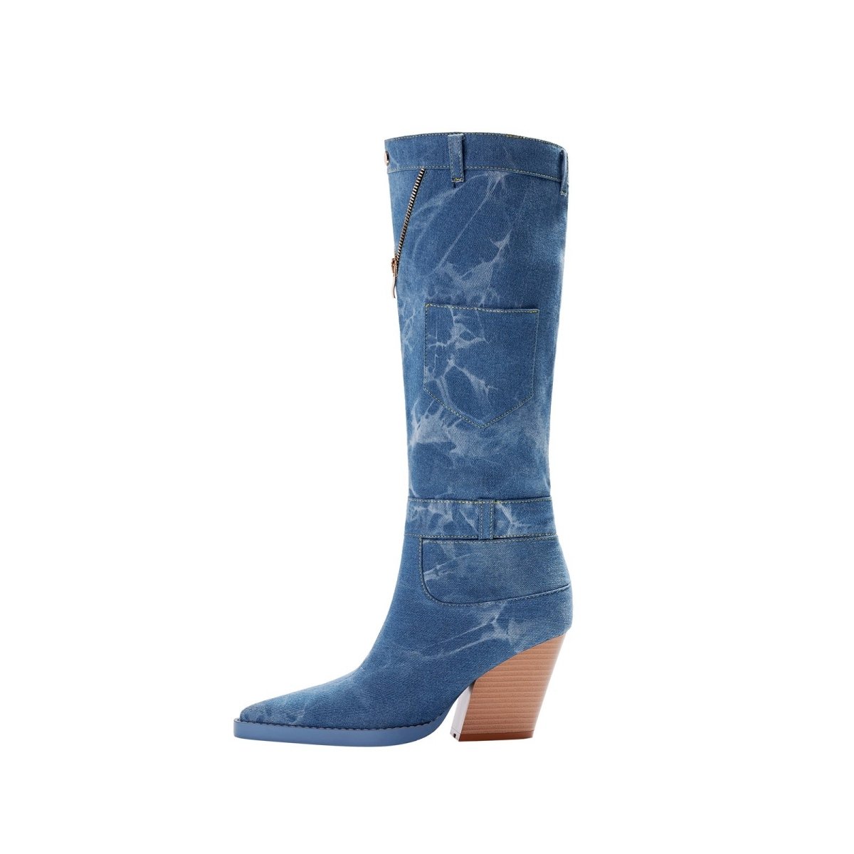 Classic Pointed Toe Pocket Denim Knee High Boots