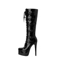 Cosplay Black Leather Buckle Knee High Boots